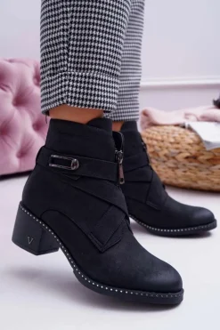 Discount Buty damskie Vinceza Botki Damskie Na Słupku Zamszowe Czarne Brave