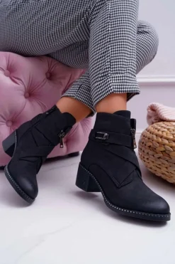 Discount Buty damskie Vinceza Botki Damskie Na Słupku Zamszowe Czarne Brave