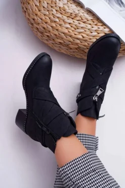 Discount Buty damskie Vinceza Botki Damskie Na Słupku Zamszowe Czarne Brave