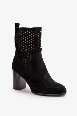 Best Botki Damskie Na Słupku Zapinane Na Zamek Czarne Meriadne Damskie Botki Na Słupku|Botki Na Obcasie