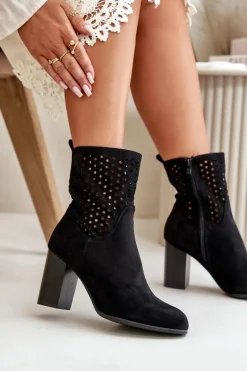 Best Botki Damskie Na Słupku Zapinane Na Zamek Czarne Meriadne Damskie Botki Na Słupku|Botki Na Obcasie