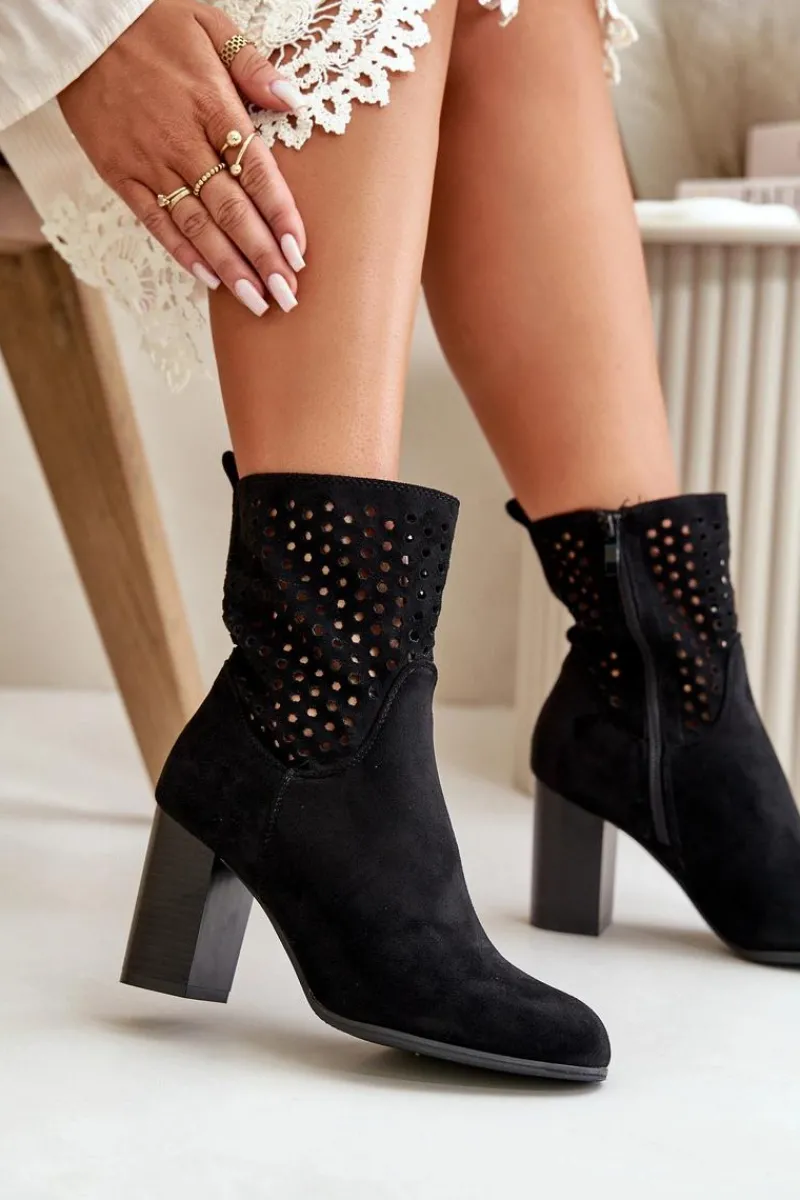 Best Botki Damskie Na Słupku Zapinane Na Zamek Czarne Meriadne Damskie Botki Na Słupku|Botki Na Obcasie