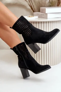 Best Botki Damskie Na Słupku Zapinane Na Zamek Czarne Meriadne Damskie Botki Na Słupku|Botki Na Obcasie