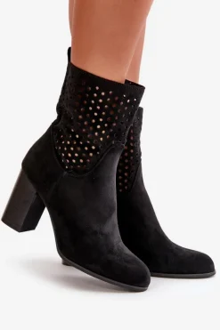 Best Botki Damskie Na Słupku Zapinane Na Zamek Czarne Meriadne Damskie Botki Na Słupku|Botki Na Obcasie