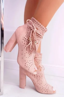 Outlet Botki Damskie Na Słupku Zamszowe Różowe Corinne Damskie Botki Na Słupku|Botki Zamszowe