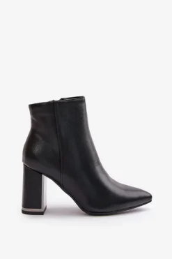 Outlet Botki Damskie Na Słupku Zapinane Na Zamek Ocieplane Eko Skórzane Czarne Mevair Damskie Botki Na Słupku|Botki Na Obcasie