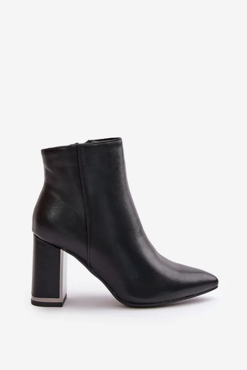 Outlet Botki Damskie Na Słupku Zapinane Na Zamek Ocieplane Eko Skórzane Czarne Mevair Damskie Botki Na Słupku|Botki Na Obcasie