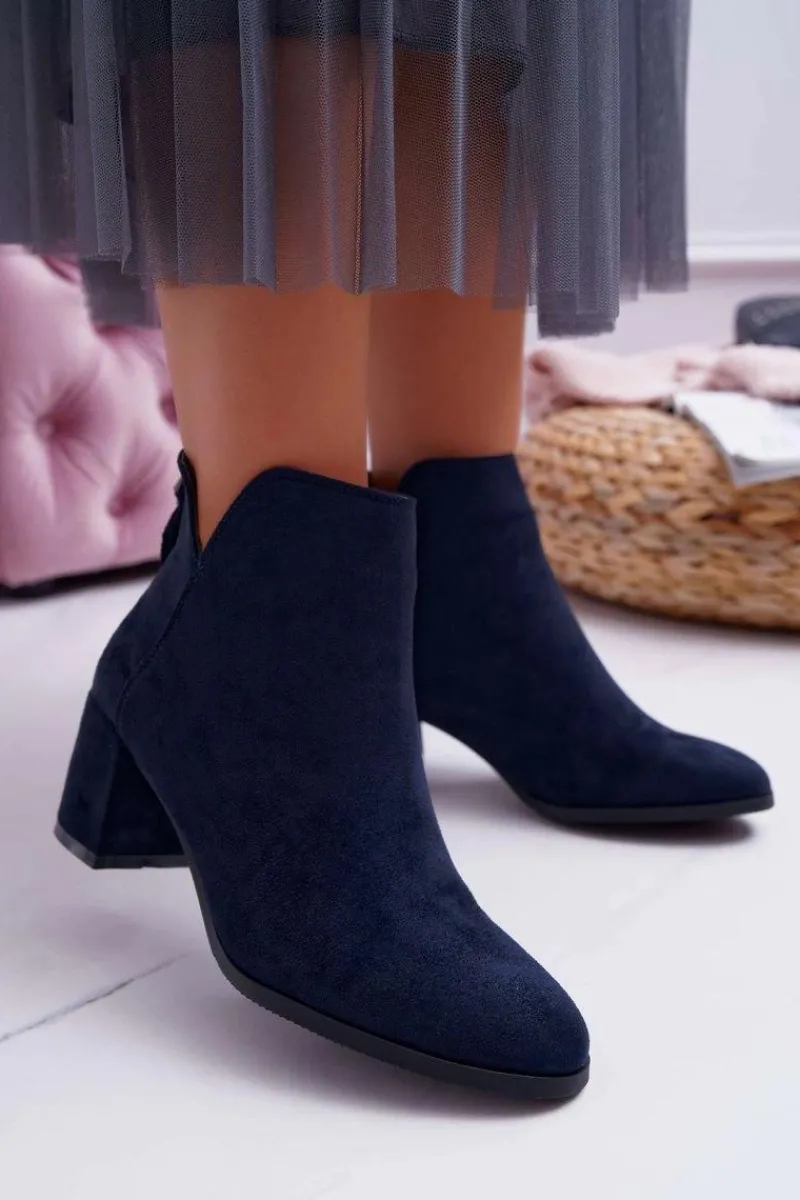 Botki Na Słupku|Botki Zimowe Damskie>Buty damskie Vinceza Botki Damskie Na Słupku Zamszowe Granatowe Mimosa