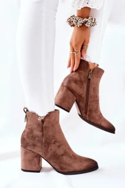 Botki Na Słupku|Botki Zimowe Damskie>Buty damskie Vinceza Botki Damskie Na Słupku Zamszowe Beżowe Carrick