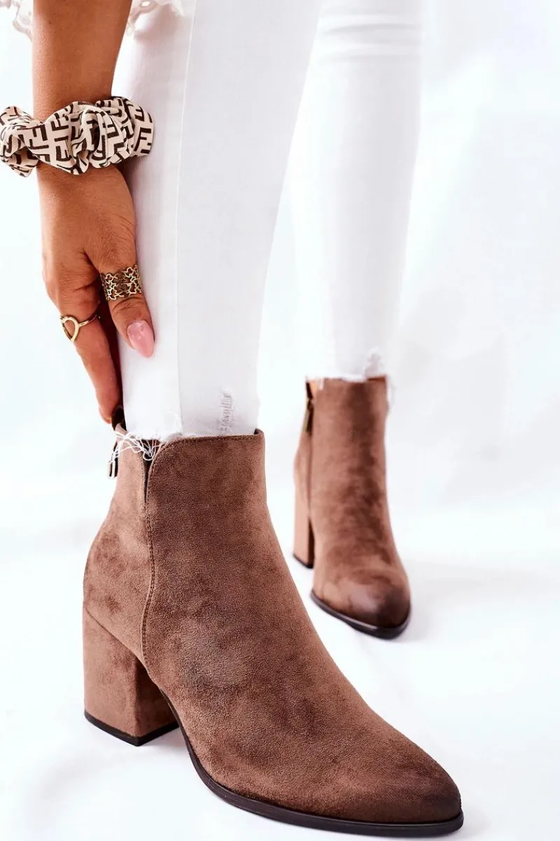 Botki Na Słupku|Botki Zimowe Damskie>Buty damskie Vinceza Botki Damskie Na Słupku Zamszowe Beżowe Carrick