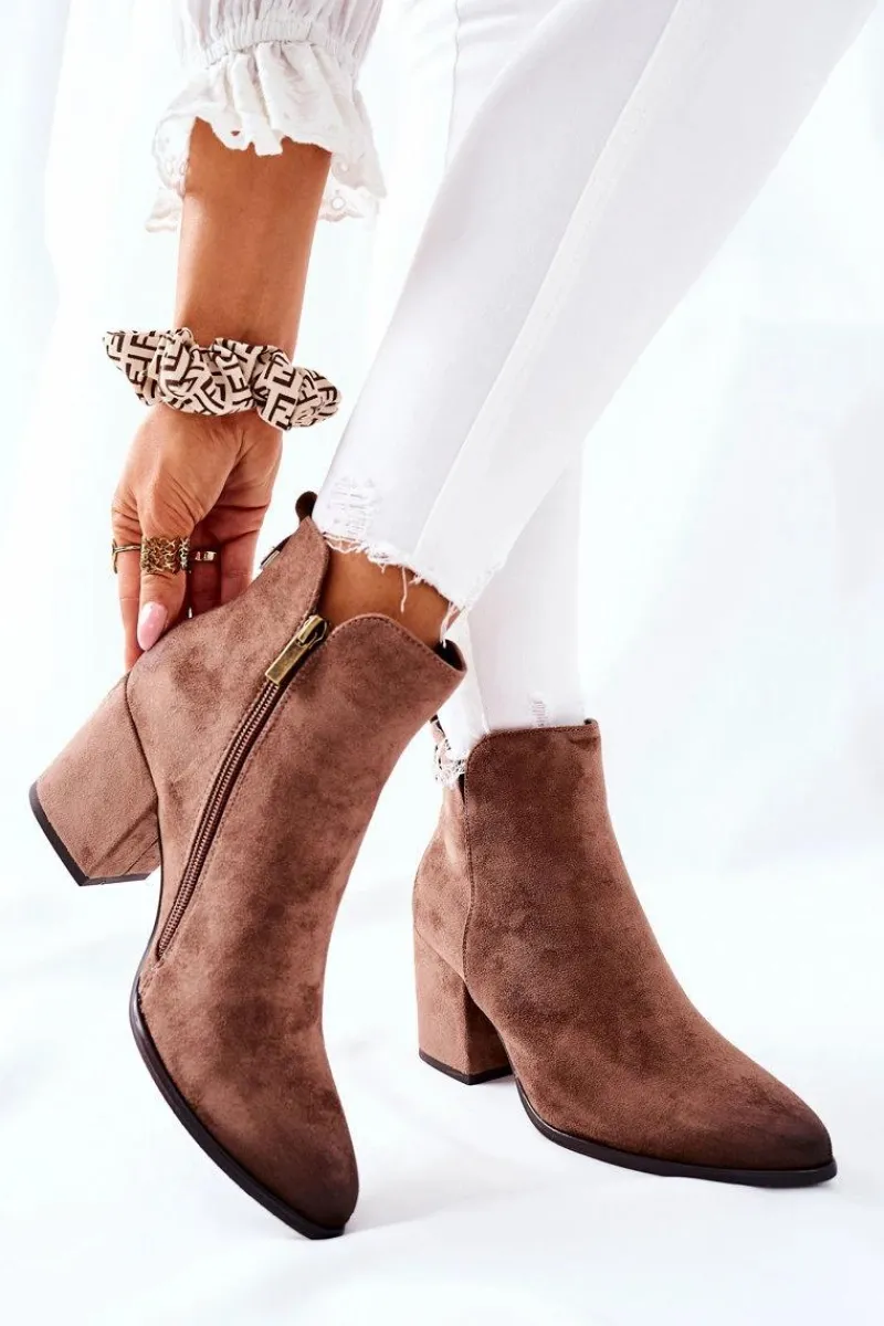 Botki Na Słupku|Botki Zimowe Damskie>Buty damskie Vinceza Botki Damskie Na Słupku Zamszowe Beżowe Carrick