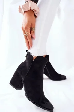 Clearance Botki Damskie Na Słupku Zamszowe Czarne Carrick Damskie Botki Na Słupku|Czarne Botki