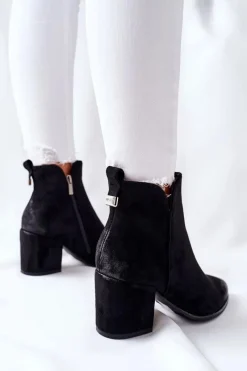 Clearance Botki Damskie Na Słupku Zamszowe Czarne Carrick Damskie Botki Na Słupku|Czarne Botki