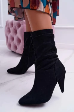 Best Boto Botki Damskie Na Słupku Za Kostkę Ocieplane Czarne Temma