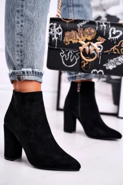 Online Boto Botki Damskie na Słupku Zamszowe Czarne Sharks