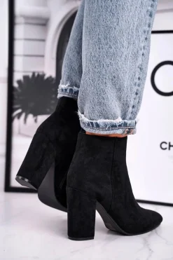 Online Boto Botki Damskie na Słupku Zamszowe Czarne Sharks