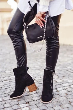 Outlet Boto Botki Damskie Na Słupku Zamszowe Czarne Anabelle