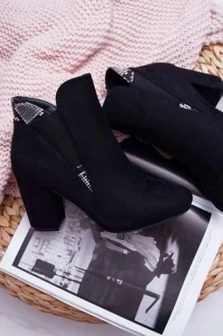 New Botki Damskie na Słupku Zamszowe Czarne Jollow Damskie Botki Na Słupku|Botki Zimowe Damskie