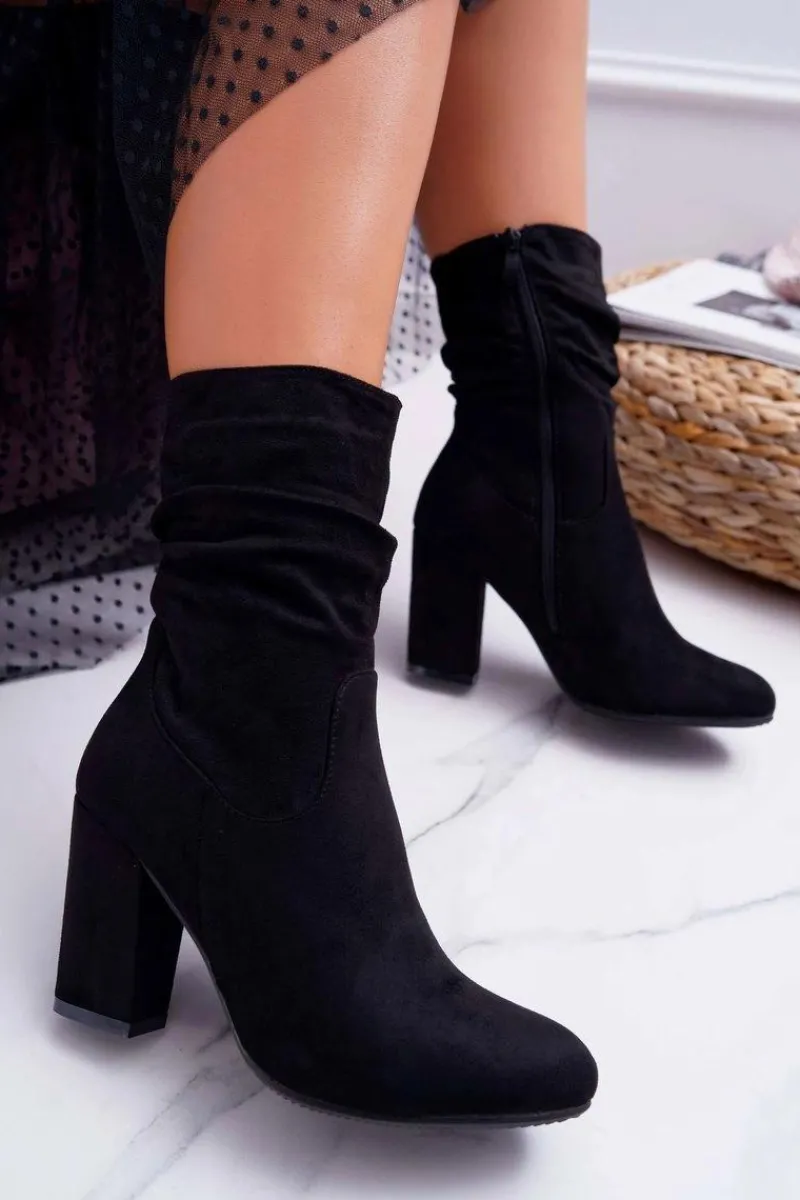 Botki Na Słupku|Botki Zimowe Damskie>Damskie buty S.Barski Botki Damskie Na Słupku Zamsz Czarne S.Barski 36-14