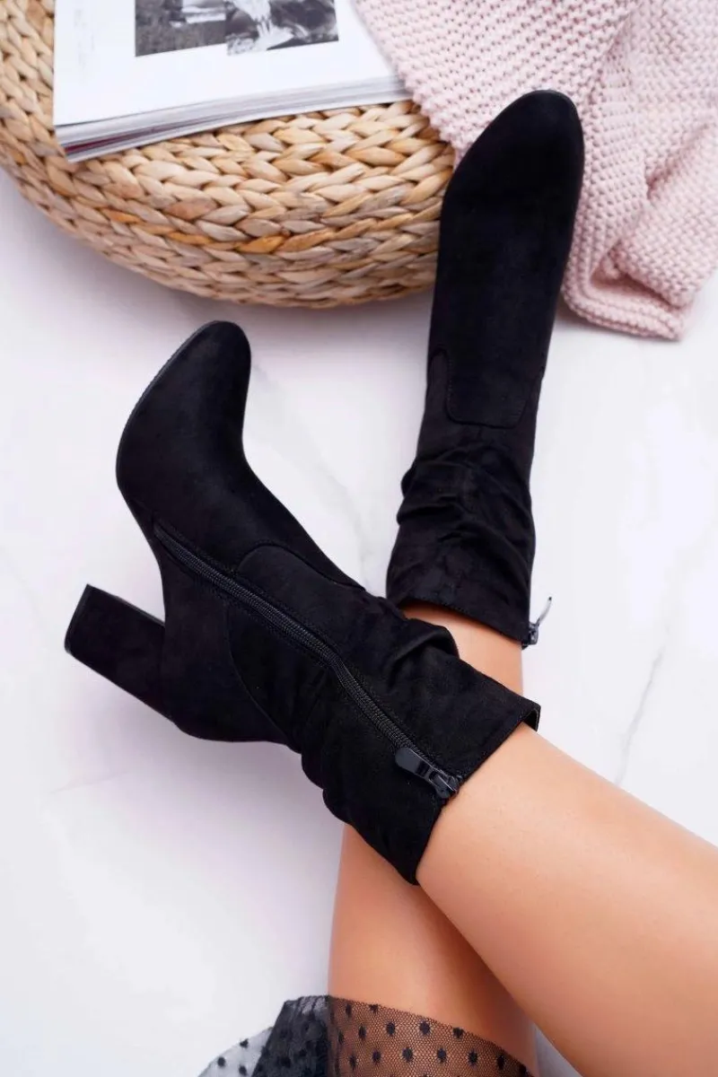 Botki Na Słupku|Botki Zimowe Damskie>Damskie buty S.Barski Botki Damskie Na Słupku Zamsz Czarne S.Barski 36-14