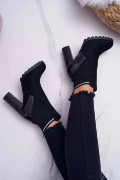 Sale Botki Damskie na Słupku Zamszowe Czarne Fenem Damskie Botki Na Słupku|Botki Zimowe Damskie