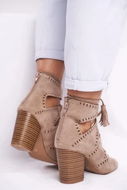 Online Botki Damskie Na Słupku Zamszowe Odkryte Beżowe Empty Damskie Botki Wiosenne|Botki Sznurowane