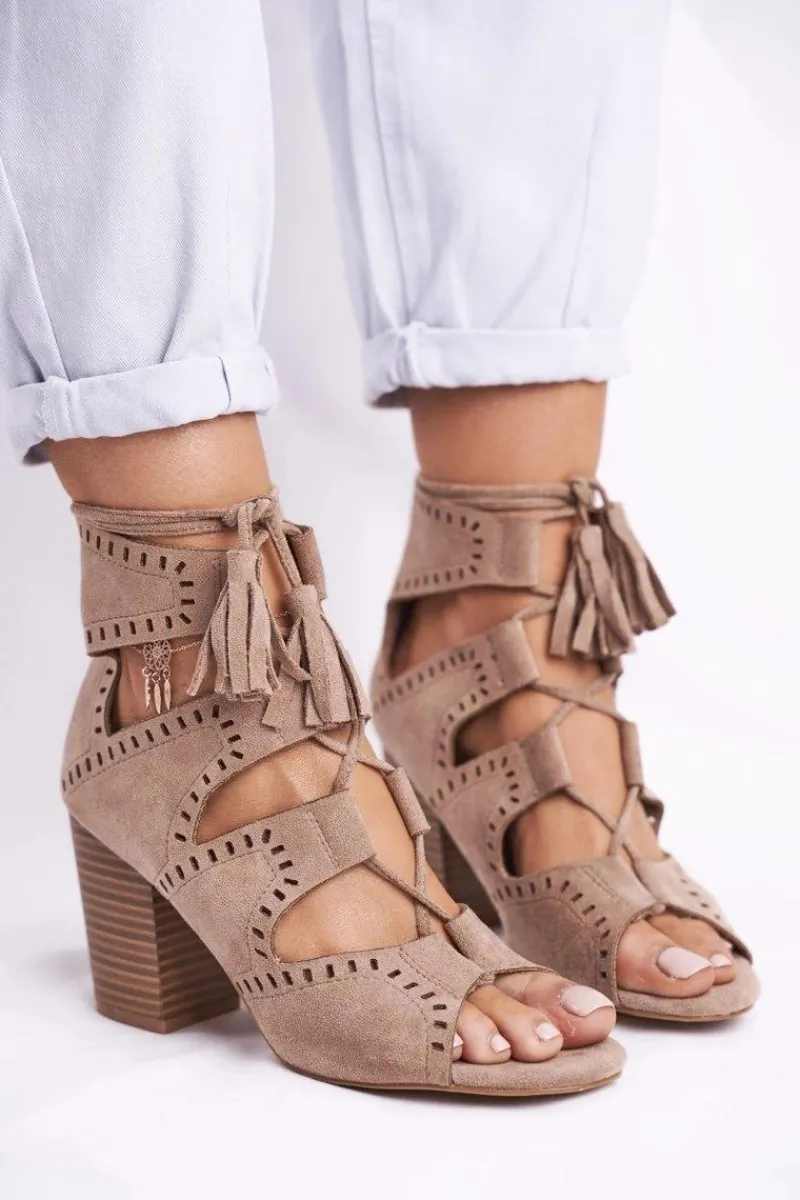 Online Botki Damskie Na Słupku Zamszowe Odkryte Beżowe Empty Damskie Botki Wiosenne|Botki Sznurowane