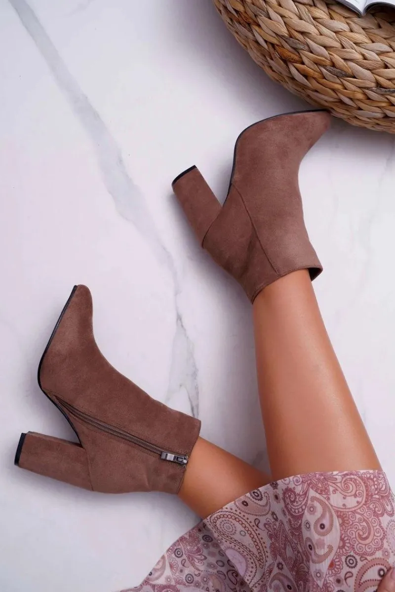 Hot Botki Damskie na Słupku Zamszowe Khaki Sharks Damskie Botki Na Słupku|Botki Zimowe Damskie