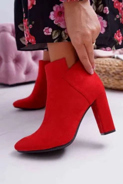 Outlet Buty damskie Vinceza Botki Damskie Na Słupku Zamszowe Czerwone Ruffle