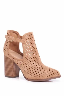 Sale Botki Damskie Na Słupku Zamszowe Ażurowe Camel Morrena Damskie Botki Wiosenne|Botki Na Słupku