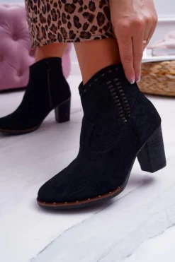 Online Boto Botki Damskie Na Słupku Zamszowe Czarne Westema