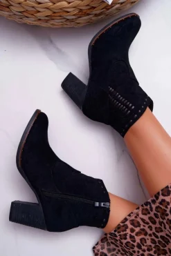 Online Boto Botki Damskie Na Słupku Zamszowe Czarne Westema