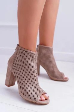 New Boto Botki Damskie Na Słupku Zamszowe Khaki Jessin