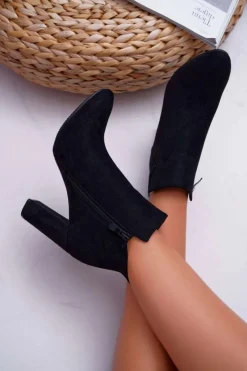 Online Botki Damskie Na Słupku Zamszowe Czarne Ruffle Damskie Botki Na Słupku|Botki Zimowe Damskie