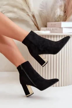 Best Botki Damskie Na Słupku Zapinane Na Zamek Ocieplane Eko Zamszowe Czarne Mevair Damskie Botki Na Słupku|Botki Na Obcasie