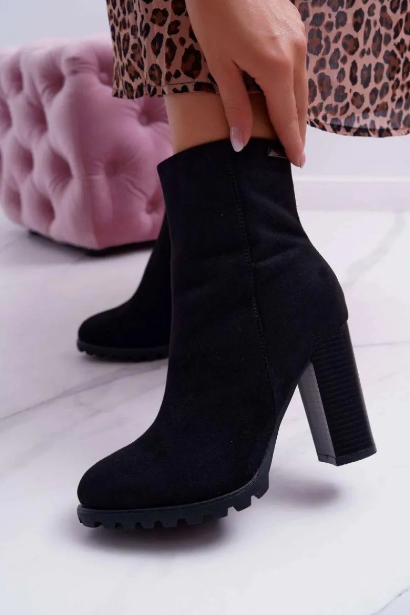 New Boto Botki Damskie na Słupku Zamszowe Czarne Cadillac