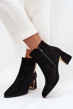 Sale Boto Botki Damskie Na Słupku Ze Złotymi Detalami Czarne Kalivra Czarny