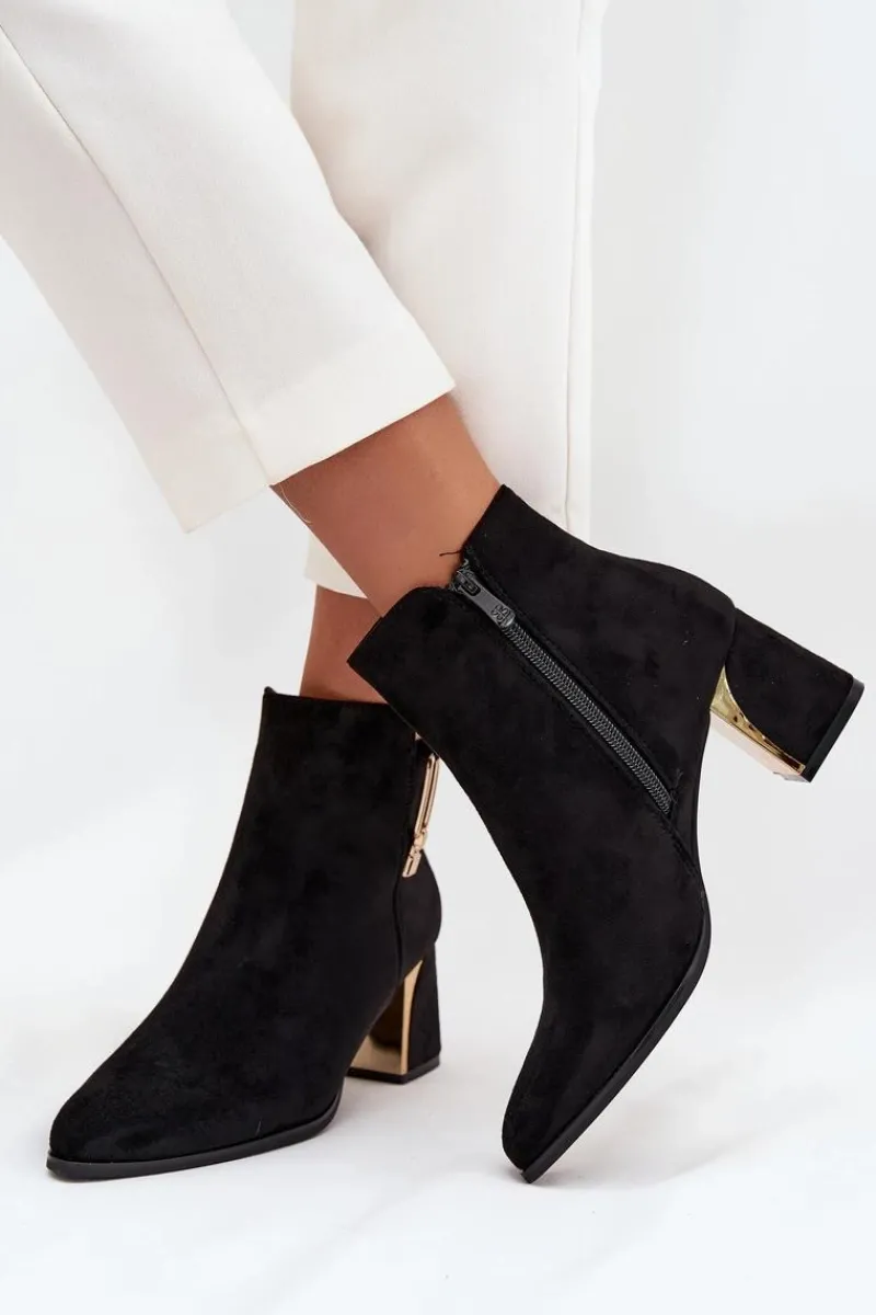 Sale Boto Botki Damskie Na Słupku Ze Złotymi Detalami Czarne Kalivra Czarny