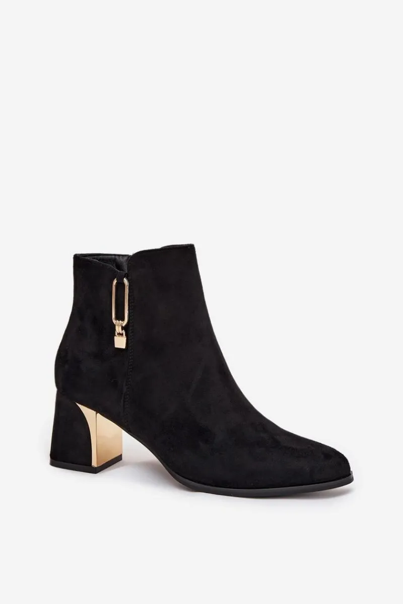 Sale Boto Botki Damskie Na Słupku Ze Złotymi Detalami Czarne Kalivra Czarny