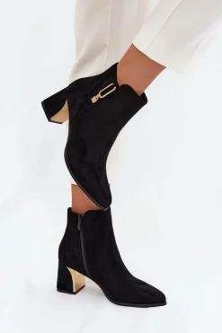 Sale Boto Botki Damskie Na Słupku Ze Złotymi Detalami Czarne Kalivra Czarny