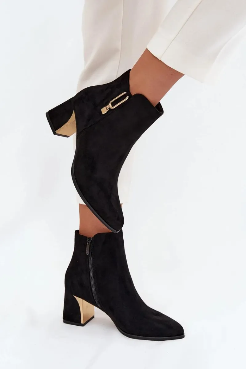 Sale Boto Botki Damskie Na Słupku Ze Złotymi Detalami Czarne Kalivra Czarny