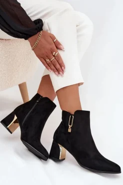 Sale Boto Botki Damskie Na Słupku Ze Złotymi Detalami Czarne Kalivra Czarny