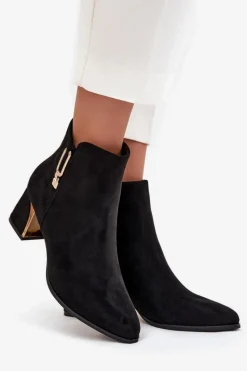 Sale Boto Botki Damskie Na Słupku Ze Złotymi Detalami Czarne Kalivra Czarny