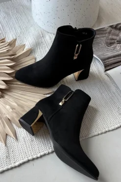 Sale Boto Botki Damskie Na Słupku Ze Złotymi Detalami Czarne Kalivra Czarny
