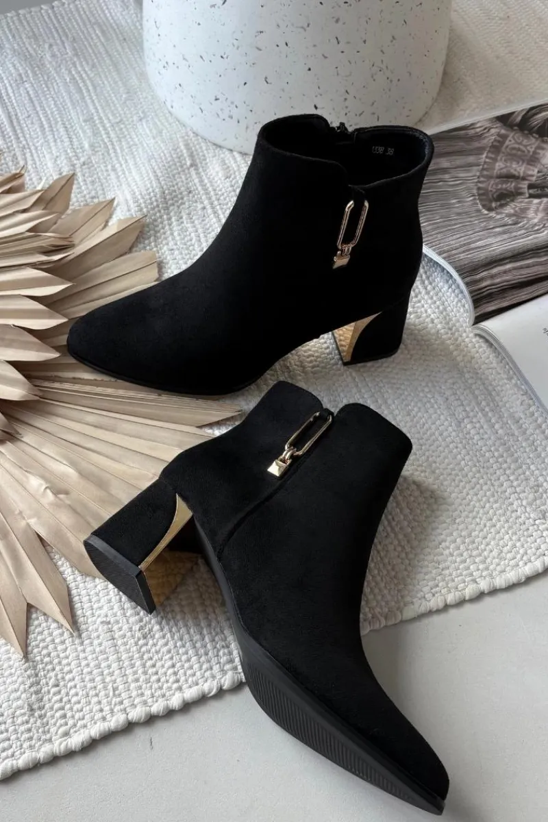 Sale Boto Botki Damskie Na Słupku Ze Złotymi Detalami Czarne Kalivra Czarny