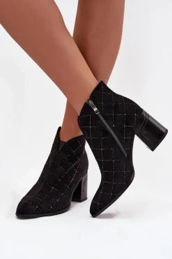 Botki Ocieplane|Botki Na Słupku>D&A Botki Damskie Na Słupku Ze Zdobieniem MR52-133 Czarne