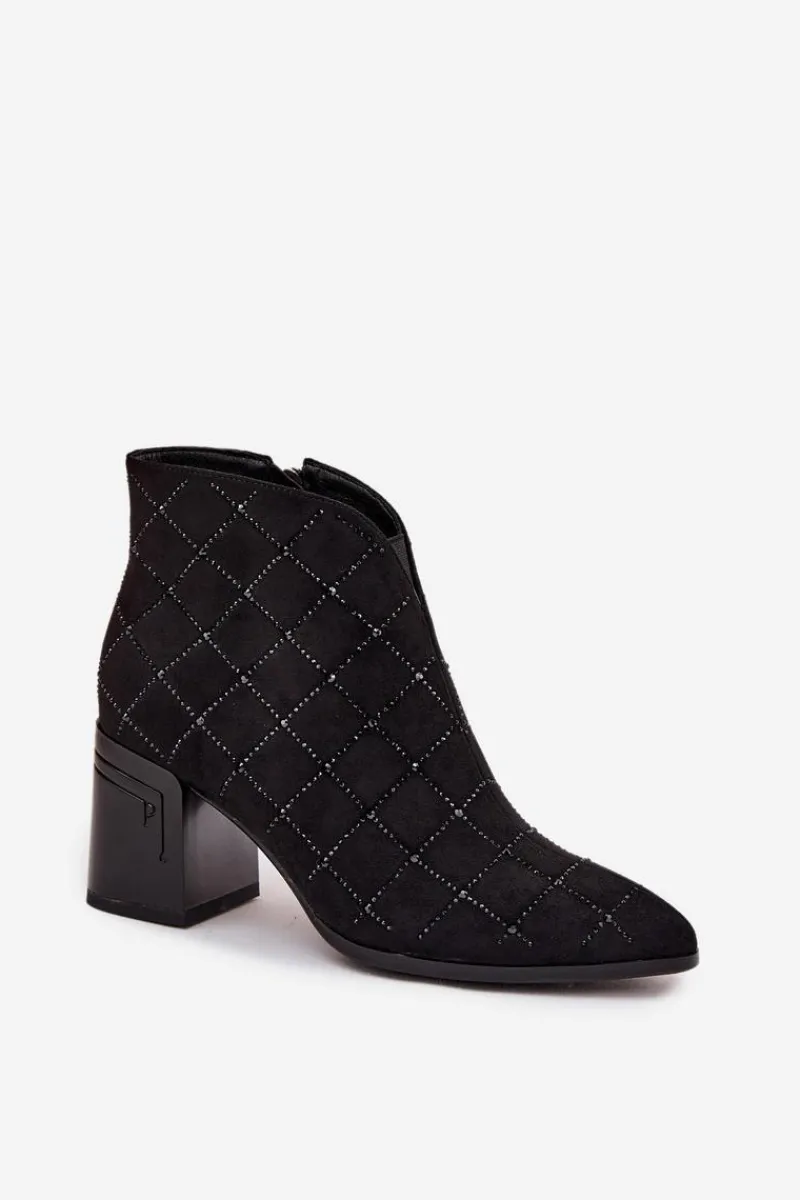 Botki Ocieplane|Botki Na Słupku>D&A Botki Damskie Na Słupku Ze Zdobieniem MR52-133 Czarne