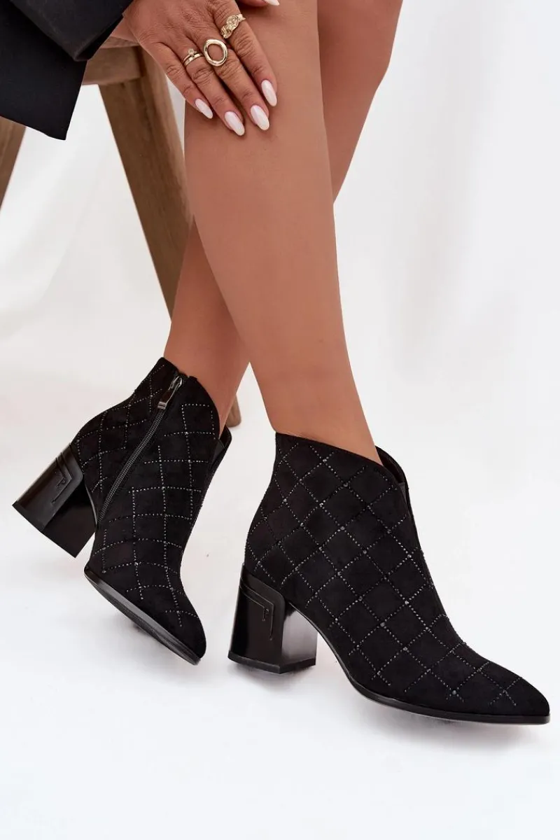 Botki Ocieplane|Botki Na Słupku>D&A Botki Damskie Na Słupku Ze Zdobieniem MR52-133 Czarne