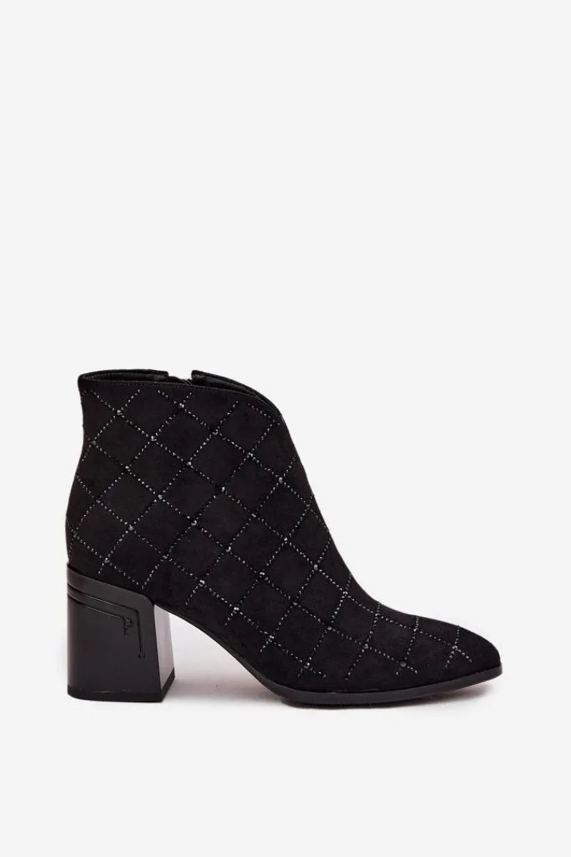 Botki Ocieplane|Botki Na Słupku>D&A Botki Damskie Na Słupku Ze Zdobieniem MR52-133 Czarne