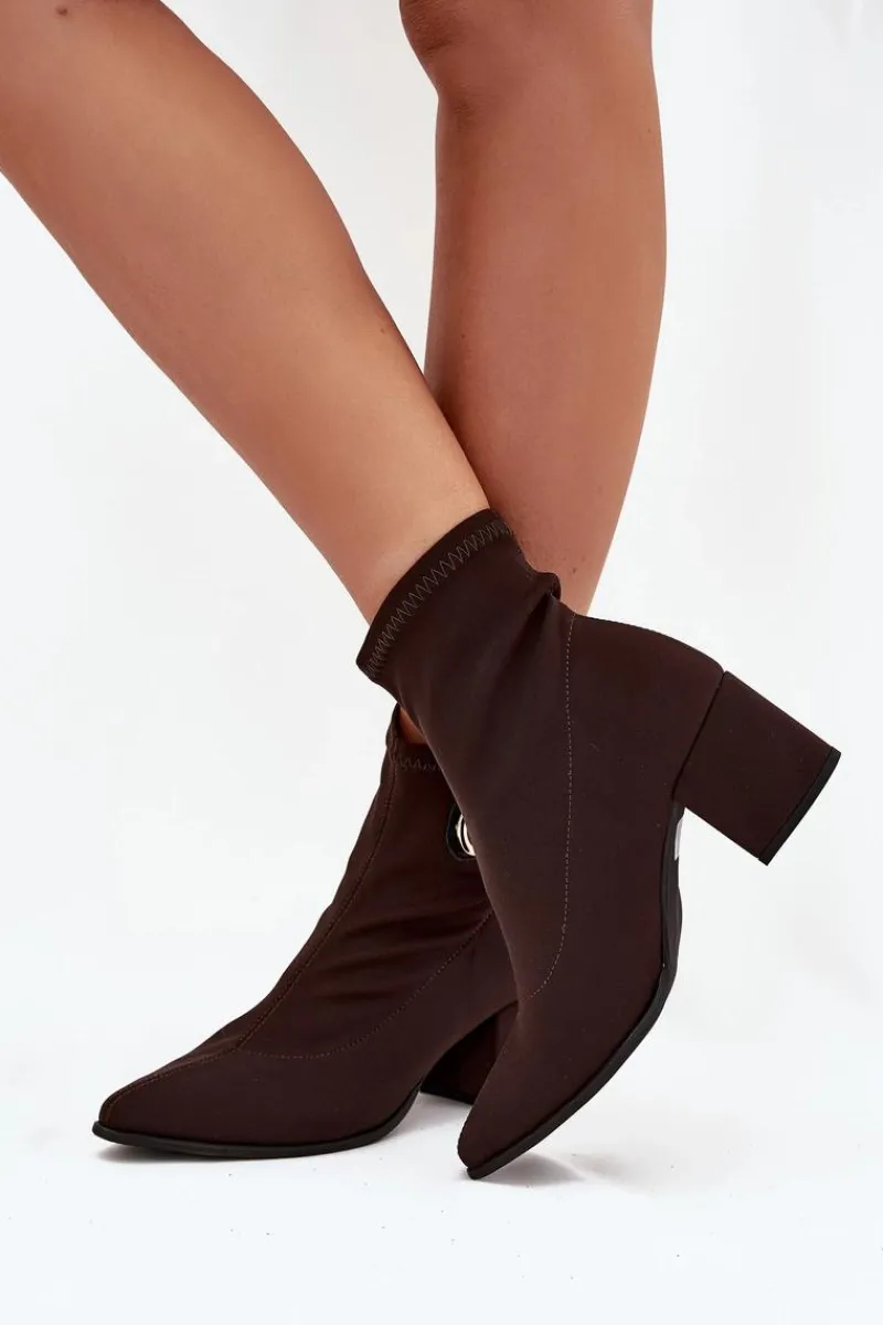 Discount Botki Damskie Na Słupku Ze Złotym Detalem 3128 Czekoladowe Damskie Botki Na Słupku|Brązowe I Beżowe Botki